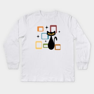 Mid Century black cat Kids Long Sleeve T-Shirt